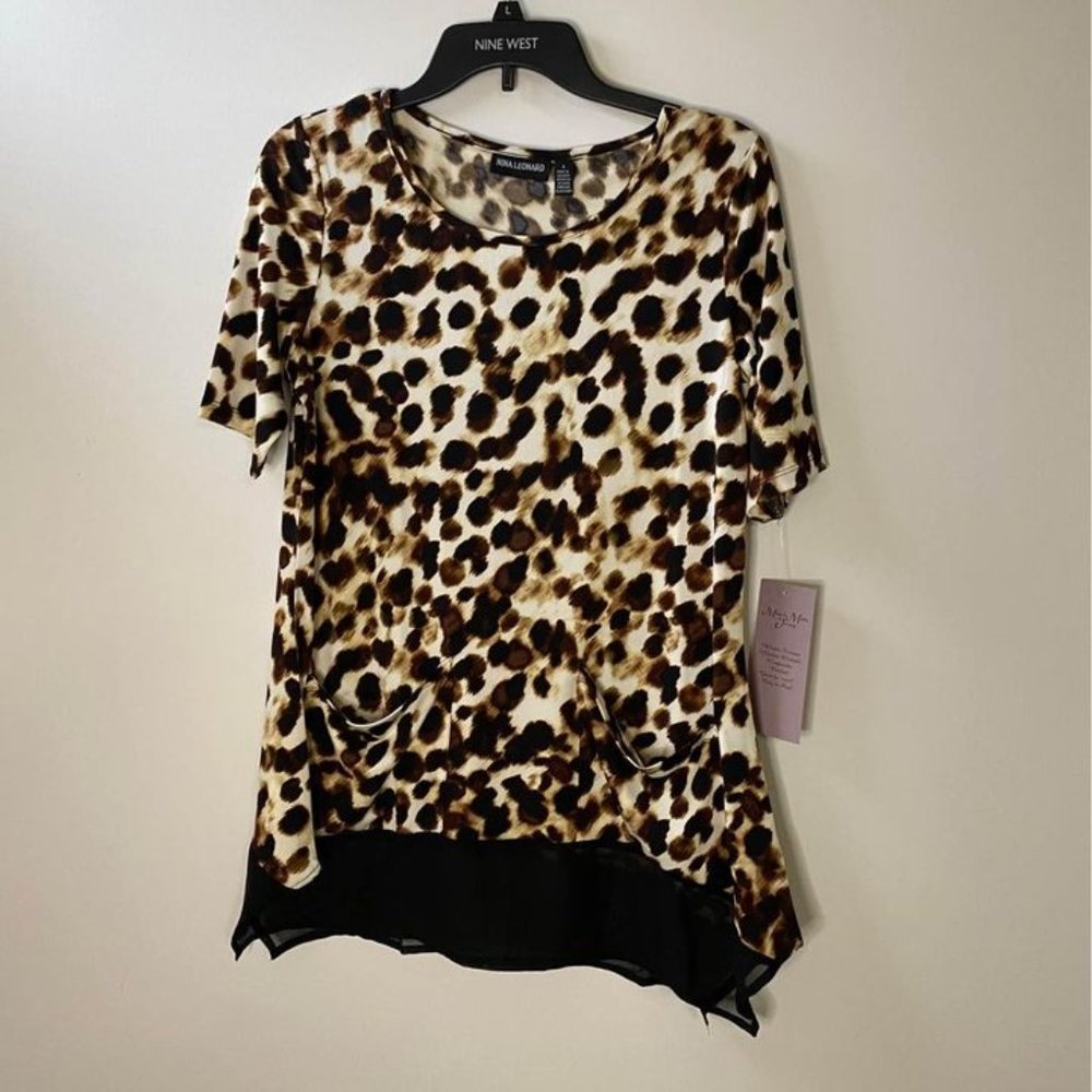 Womens Nina Leonard Cheetah Print Dress Top Size S NWT